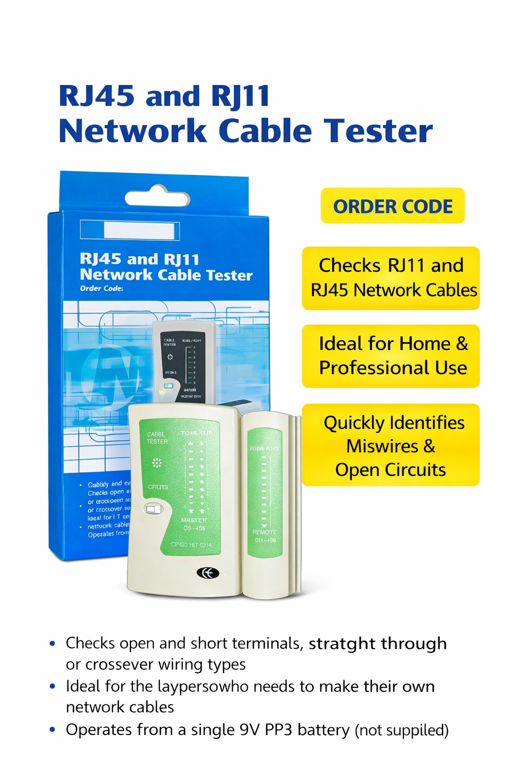 RJ-45/11 CABLE TESTER BLUE